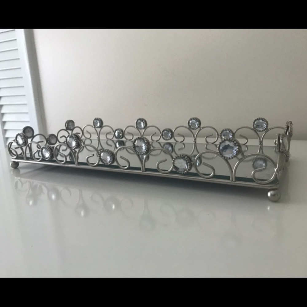 Rectangular Jeweled Edge Vanity Mirror Tray